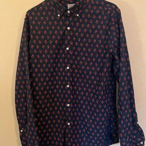 J-Crew Medium Blue Button-Up with Red Floral Pattern
